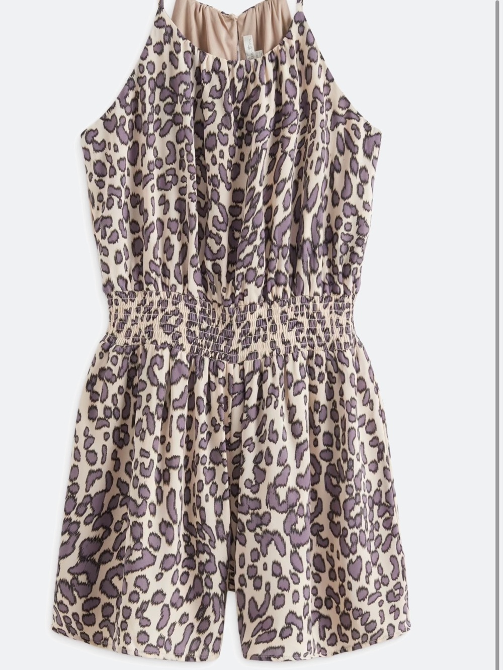 nine britton Beige and Black Leopard-Print Smocked Waist Romper